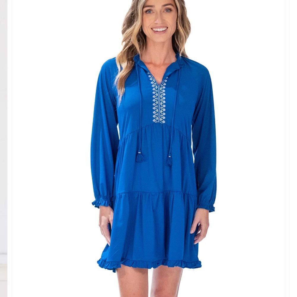 NWT Cabana Life Navy Tiered Ruffle Dress, Small